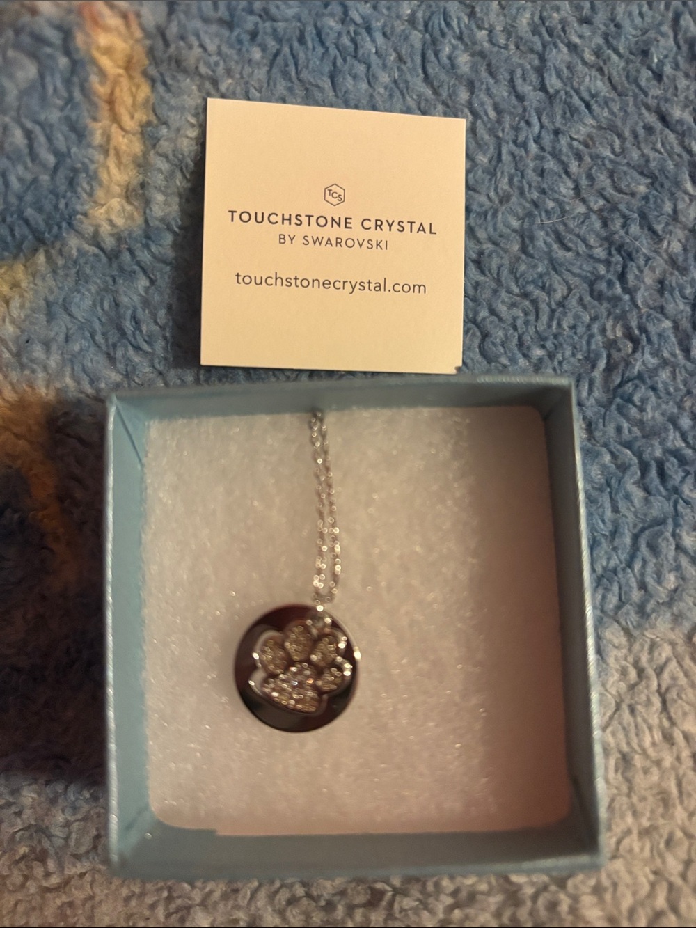 Touchstone Crystal Silver Dog Paw Disc Necklace with Clear Crystals